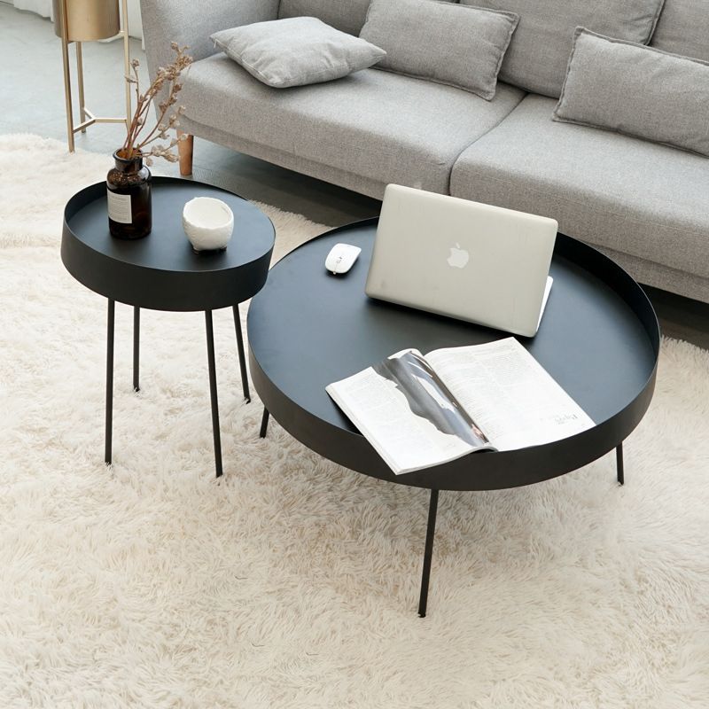 Round with Metal Accents Coffee Table Modern 4 Legs Cocktail Table Clearhalo 'Coffee & Accent Tables' 'Coffee Tables' 'coffee_tables' 'furn' 'furn_coffee_tables' 'Furniture' 'furniture_coffee_tables' 'Living Room Furniture' 1200x1200_c0beadd7-e3cf-4981-89ab-5647b3407dcf