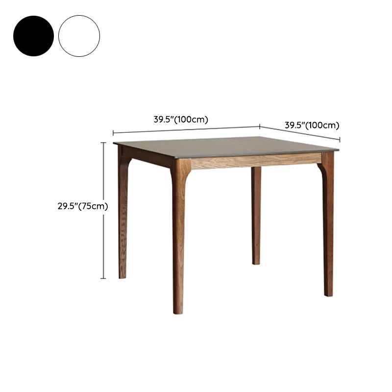 Modern Stone Top Dining Table Square Tabletop with Solid Wood Legs
