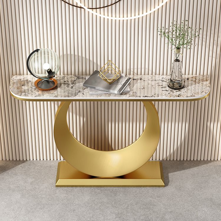Glam Stone Console Accent Table Half Moon Console Sofa Table for Hall Clearhalo 'Console Tables' 'console_tables' 'Entry & Mudroom Furniture' 'furn' 'furn_console_tables' 'Furniture' 1200x1200_c0c0b401-f9b8-4dda-ab20-090a8edc7715