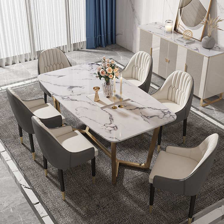 Luxury Marble Top Dining Table Rectangle Indoor Table with Trestle Base Clearhalo 'Dining Tables & Seating' 'Dining Tables' 'dining_table' 'furn' 'furn_dining_table' 'Furniture' 'furniture_dining_table' 'Kitchen & Dining Furniture' 'kitchen' 'kitchen_dining_table' 1200x1200_c0c26691-5438-4371-8db6-e104aca25bac