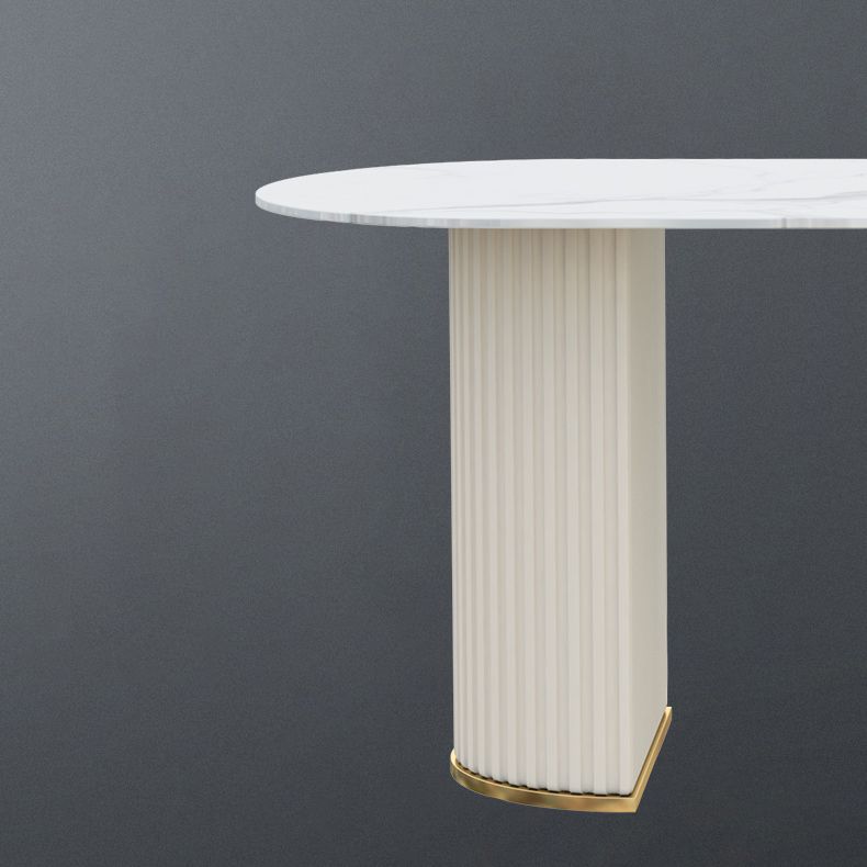Oval Double Pedestal Contemporary Dining Table White Fixed Table of Sintered Stone Clearhalo ' dining_table' 'Dining Tables & Seating' 'Dining Tables' 'furn' 'furn_dining_table' 'Furniture' 'furniture_dining_table' 'Kitchen & Dining Furniture' 'kitchen&dining_furn' 'kitchen' 'kitchen_dining_table' 1200x1200_c0c2dee2-2341-4e04-af64-07bc9f7c087f