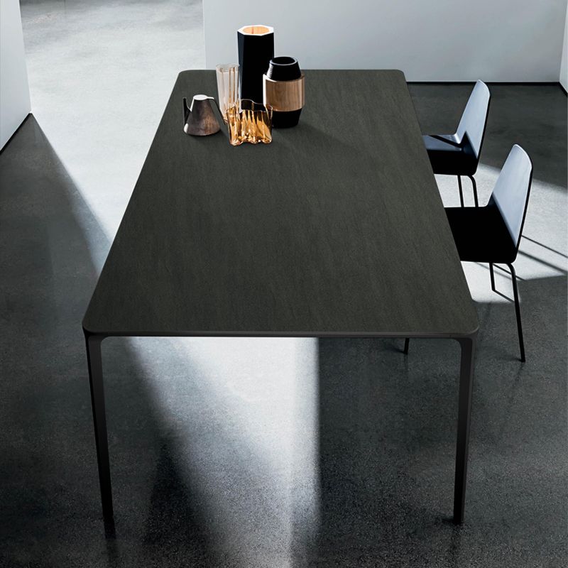 Sintered Stone Dining Table Industrial Style 4 Legs Base Rectangle Table for Home in Black Clearhalo ' dining_table' 'Dining Tables & Seating' 'Dining Tables' 'Furniture' 'furniture_dining_table' 'Kitchen & Dining Furniture' 'kitchen&dining_furn' 'kitchen' 'kitchen_dining_table' 1200x1200_c0cb3b79-4bd5-4725-9b1e-5fd855e18ae2