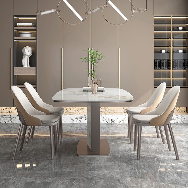 Luxury Sintered Stone Top Dining Table Rectangle Table with Metal Pedestal in Rose Gold Clearhalo ' dining_table' 'Dining Tables & Seating' 'Dining Tables' 'furn' 'furn_dining_table' 'Furniture' 'furniture_dining_table' 'Kitchen & Dining Furniture' 'kitchen&dining_furn' 'kitchen' 'kitchen_dining_table' 1200x1200_c0cdab78-df20-4681-bdee-50618e71b6cb