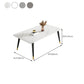Mesa de comedor de piedra rectangular de lujo con 4 patas de acero dorado y negro