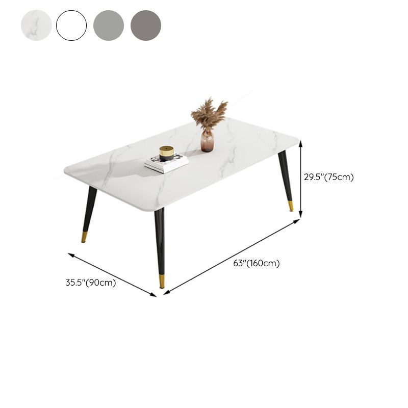 Mesa de comedor de piedra rectangular de lujo con 4 patas de acero dorado y negro
