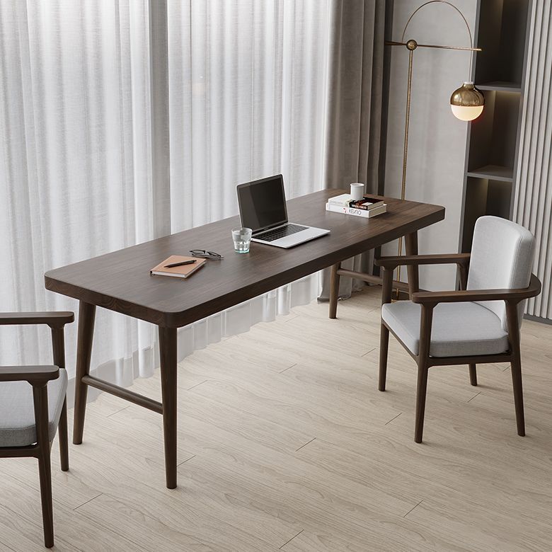 モダンな茶色のライティングデスクソリッドウッドH字型オフィスデスクホーム用