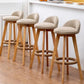 Scandinavian Wood Barstool Low Back Fabric Upholstered Counter Stool in Matte Finish