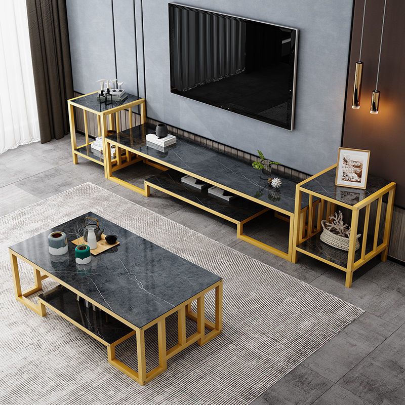Glass TV Stand for TVs up to 18" H , Glam Open Storage TV Stand - Black / Gold Clearhalo 'furn' 'furn_tv_stands_entertainment_centers' 'Furniture' 'Living Room Furniture' 'TV Stands & Entertainment Centers' 'TV Stands & Media Storage Furniture' 'tv_stands_entertainment_centers' 1200x1200_c0d4e09b-00dc-4117-931c-e1ee08139b0e