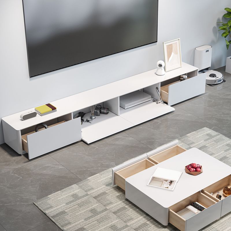 White Engineered Wood TV Console Contemporary Cable Management Media Console Clearhalo 'furn' 'furn_tv_stands_entertainment_centers' 'Furniture' 'Living Room Furniture' 'TV Stands & Entertainment Centers' 'TV Stands & Media Storage Furniture' 'tv_stands_entertainment_centers' 1200x1200_c0d57604-09ad-4bb5-bfb4-620ae3025823