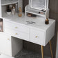 Materiale a base di legno in stile glam tavolo da toeletta bianca/grigia con cassetti e ripiani