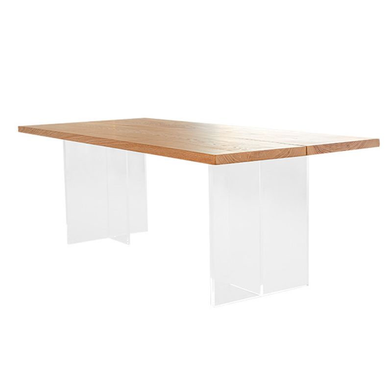 Natural Solid Wood Dining Table Modern Restaurant Furniture with Acrylic Double Pedestal Clearhalo 'Dining Tables & Seating' 'Dining Tables' 'dining_table' 'furn' 'furn_dining_table' 'Furniture' 'Kitchen & Dining Furniture' 1200x1200_c0dd170c-c0e4-4450-af92-a0953dd8d585