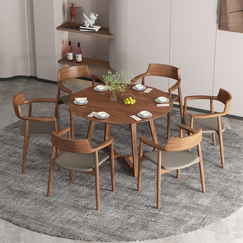 Round Double Pedestal Casual Dining Table Wood Color Fixed Table of Ashwood Solid Wood Clearhalo ' dining_table' 'Dining Tables & Seating' 'Dining Tables' 'furn' 'furn_dining_table' 'Furniture' 'furniture_dining_table' 'Kitchen & Dining Furniture' 'kitchen&dining_furn' 'kitchen' 'kitchen_dining_table' 1200x1200_c0e3644b-24de-4e60-aab0-63e965fdd6c4