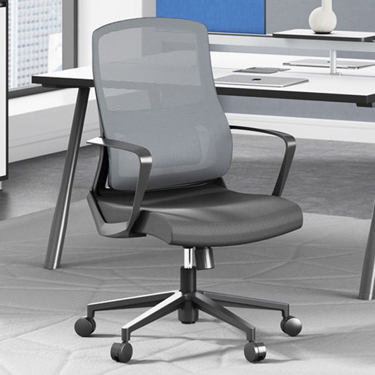 コンテンポラリーホイールオフィスチェアマイクロファイバーブラックタスクミッドバックチェア