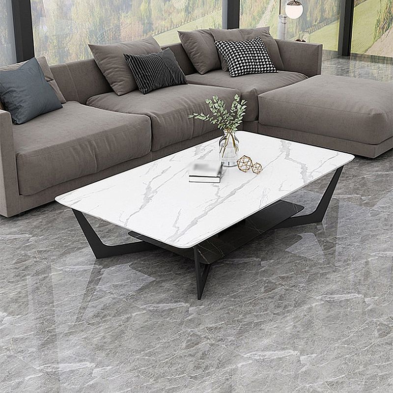Modern White/grey Slate Top Rectangular Coffee Table with Metal Base Clearhalo 'Coffee & Accent Tables' 'Coffee Tables' 'coffee_tables' 'furn' 'furn_coffee_tables' 'Furniture' 'furniture_coffee_tables' 'Living Room Furniture' 1200x1200_c0e88970-c3c2-4c55-8fad-7771d5fce02d