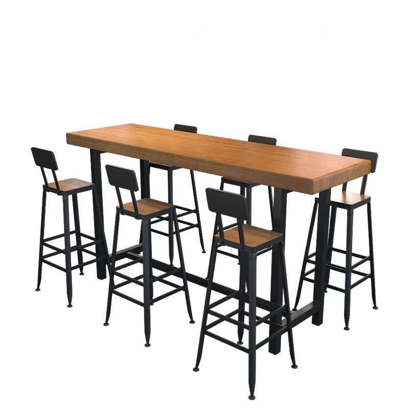 Table de bar de style industriel, bureau de bar de bistro rectangulaire en bois massif avec repose-pieds