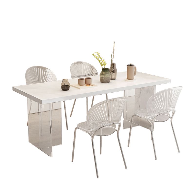 Acrylic Base Double Pedestal Table Modern Rectangle Dinner Table Kitchen Home Clearhalo 'Dining Tables & Seating' 'Dining Tables' 'dining_table' 'furn' 'furn_dining_table' 'Furniture' 'furniture_dining_table' 'Kitchen & Dining Furniture' 1200x1200_c0e94707-bc3d-4102-80e8-38510f342bb4