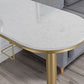 Glam Gold Iron Bistro Table White Stone Top Indoor Bar Dining Table with Shelf Clearhalo 'Bar Furniture' 'Bar Tables' 'bar_tables' 'furn' 'furn_bar_tables' 'Furniture' 'furniture_bar_tables' 'Kitchen & Dining Furniture' 1200x1200_c0ea393c-19fa-4f4e-b18a-3628b477e5ee