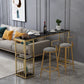 Glam Rectangle Stone Pub Bar Table Gold Iron Double Pedestal Bar Dining Table with 2-Shelf Clearhalo 'Bar Furniture' 'Bar Tables' 'bar_tables' 'furn' 'furn_bar_tables' 'Furniture' 'furniture_bar_tables' 'Kitchen & Dining Furniture' 'kitchen&dining_furn' 'kitchen' 1200x1200_c0eadd58-20fc-4329-a747-7594517aedf3
