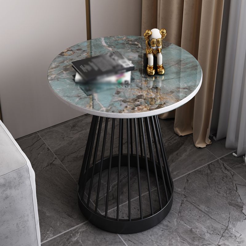 21.6"H Modern Metal Frame Base Slate Round Coffee Table End Table