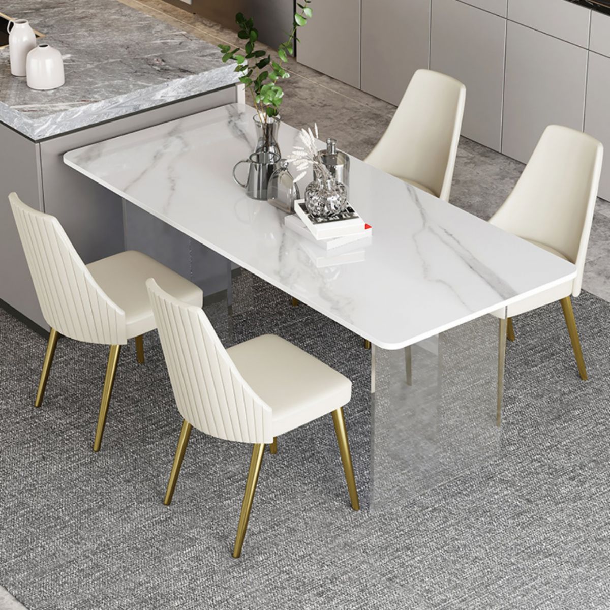 Modern 1/2/4/5/6 Pieces Dining Set Rectangle Stone Dining Table for Dining Room