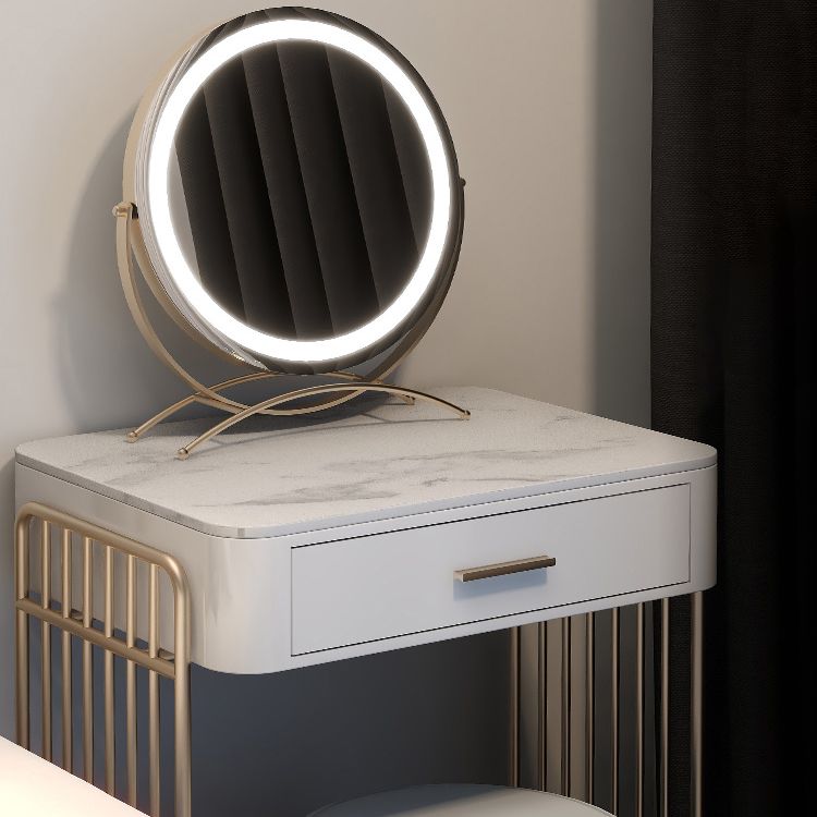 Glam ijdelheid bureau in wit met laden kaptafel met metalen basis