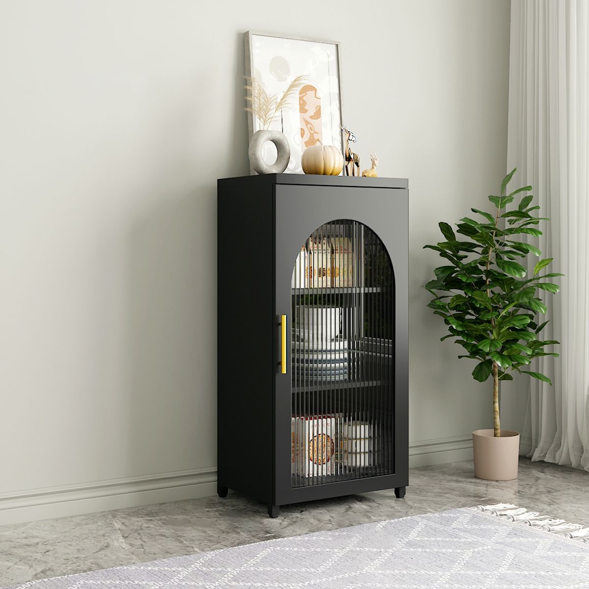 14.57"W Bookshelf Scandinavian Style Bookcase for Home Office with Door