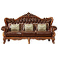 Sofá de brazo acampanado con asiento dividido tradicional con mechones adornados con almohadas en marrón