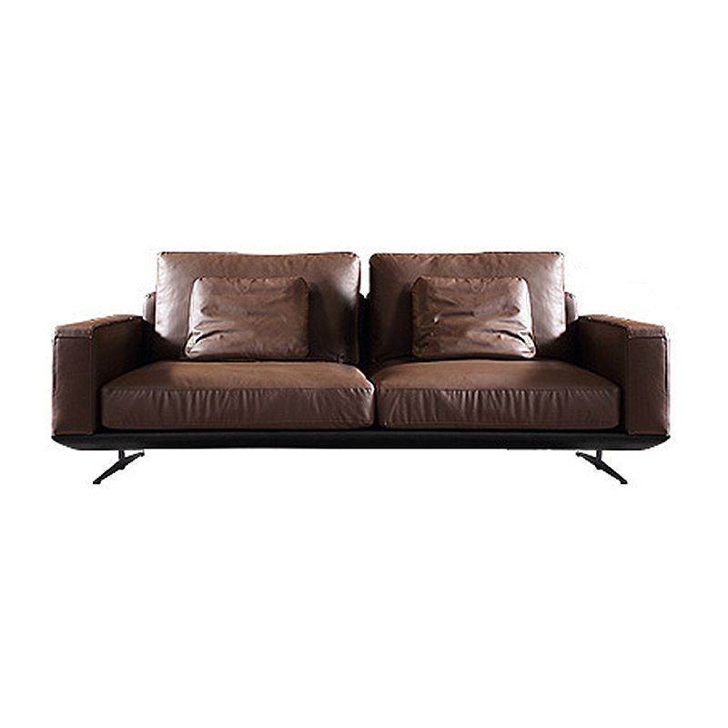 Square Arm Sofa and Chaise Genuine Leather Dark Brown Sectional for Living Room Clearhalo 'Furniture' 'kitchen' 'kitchen_sectionals' 'Living Room Furniture' 'Sectionals' 1200x1200_c0fce73c-3184-454f-8d89-d4a020ec413d