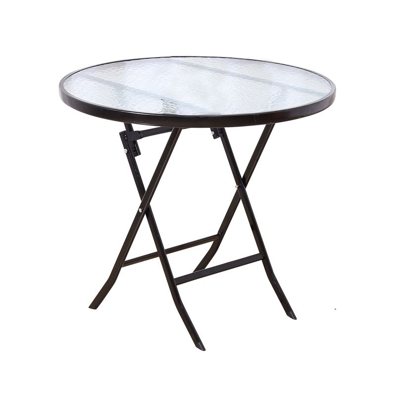 Modern Style Glass Dining Room Dinner Kitchen Table Round Table with Black Frame Clearhalo ' dining_table' 'Dining Tables & Seating' 'Dining Tables' 'furn' 'furn_dining_table' 'Furniture' 'furniture_dining_table' 'Kitchen & Dining Furniture' 'kitchen&dining_furn' 'kitchen' 'kitchen_dining_table' 1200x1200_c100066e-92ef-4604-bbd2-1e0961472758