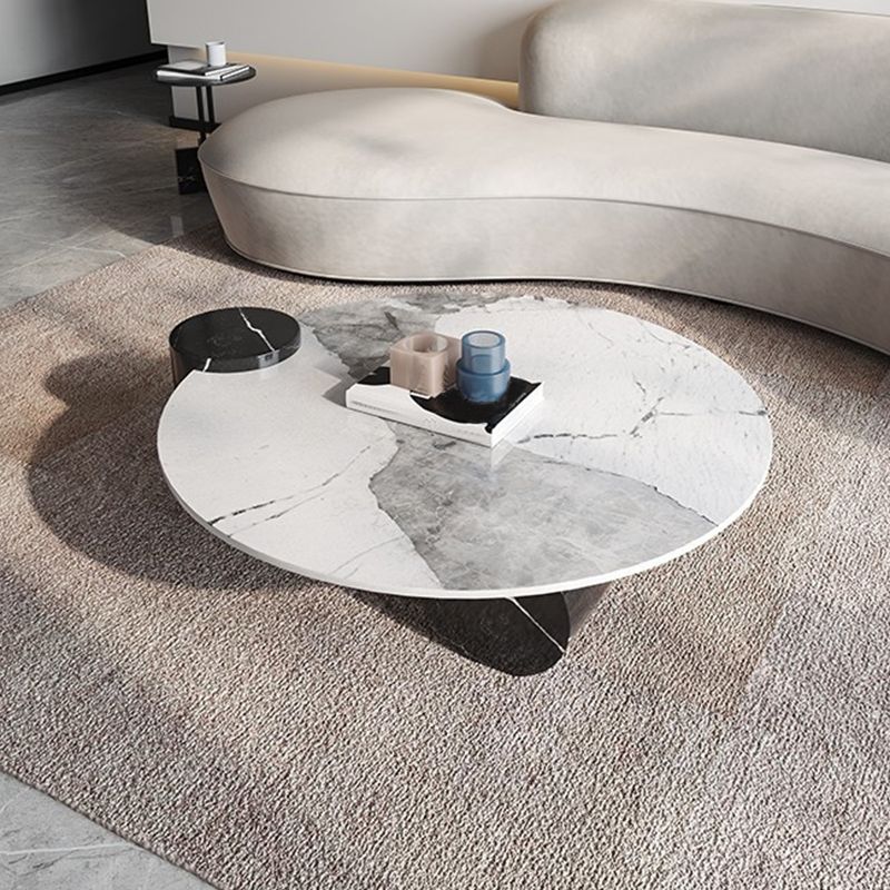 Moderne stijl Slate & Glass Round salontafel met witte basis en zwart/witte top