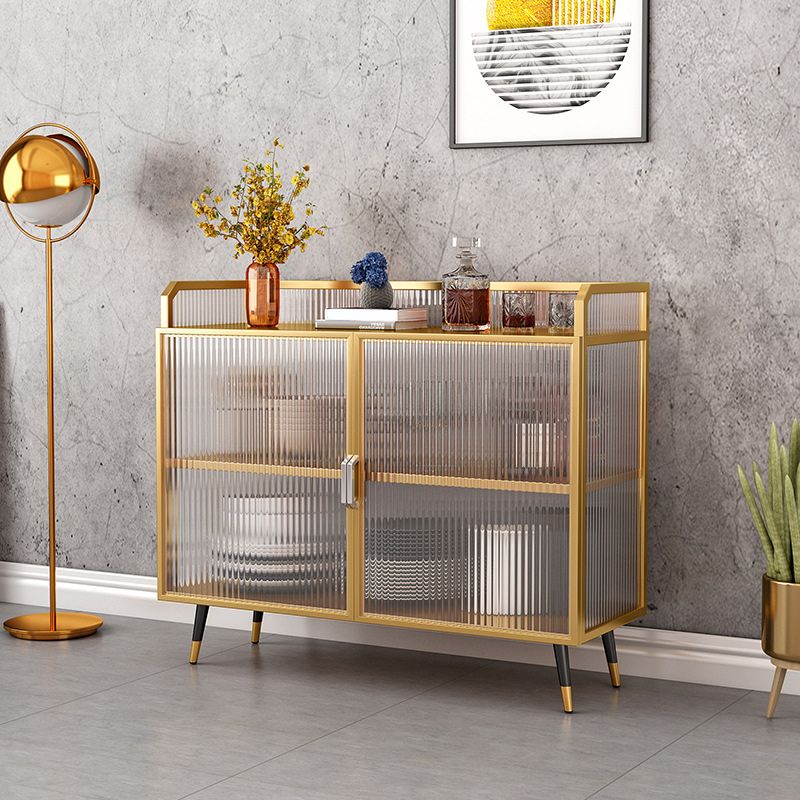 Glam Metal Curio Curio Porte di vetro Visualizza mobile per soggiorno per soggiorno