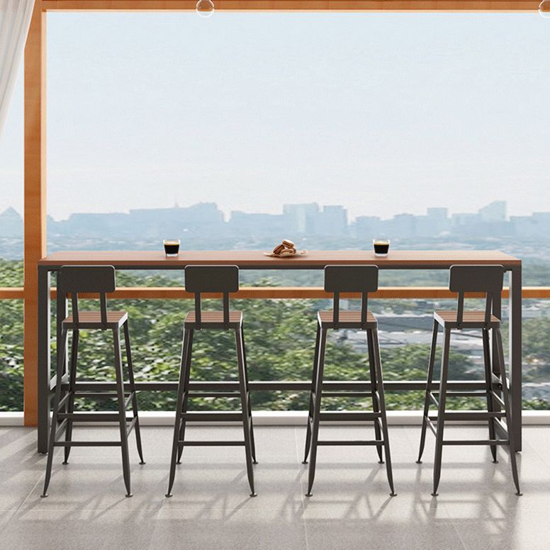 Wood Top Bar Table Industrial Bar Dining Table with Trestle Base Clearhalo 'Bar Furniture' 'Bar Tables' 'bar_tables' 'furn' 'furn_bar_tables' 'Furniture' 'furniture_bar_tables' 'Kitchen & Dining Furniture' 1200x1200_c1072e63-1c94-4c50-b0f6-1401597bc854