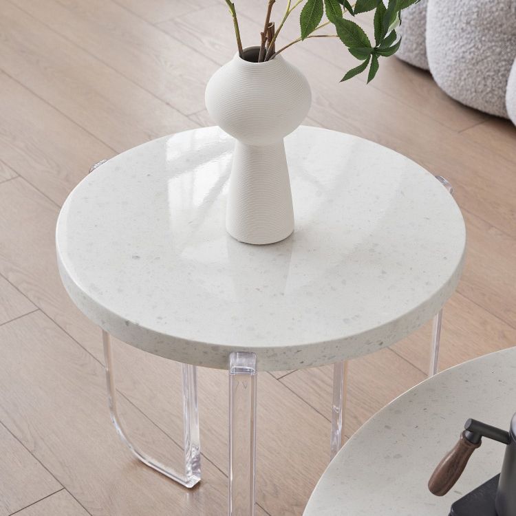 Contemporary Round Terrazzo Coffee Table in White Acrylic Legs 1 Single Cocktail Table Clearhalo 'Coffee & Accent Tables' 'Coffee Tables' 'coffee_tables' 'furn' 'furn_coffee_tables' 'Furniture' 'Living Room Furniture' 1200x1200_c10bbf25-fd29-427b-9232-22b89e06f306