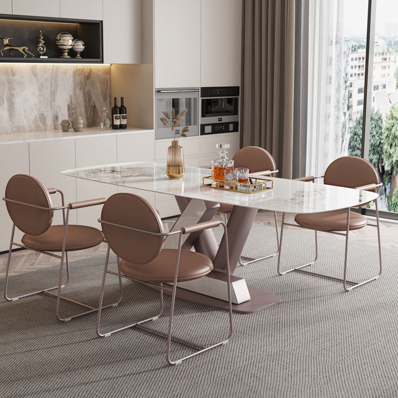 Metal Traditional Luxury Rectangle Table Sintered Stone Table with Pedestal Clearhalo ' dining_table' 'Dining Tables & Seating' 'Dining Tables' 'furn' 'furn_dining_table' 'Furniture' 'furniture_dining_table' 'Kitchen & Dining Furniture' 'kitchen&dining_furn' 'kitchen' 'kitchen_dining_table' 1200x1200_c10d551d-4524-488b-955b-6510d2eed769