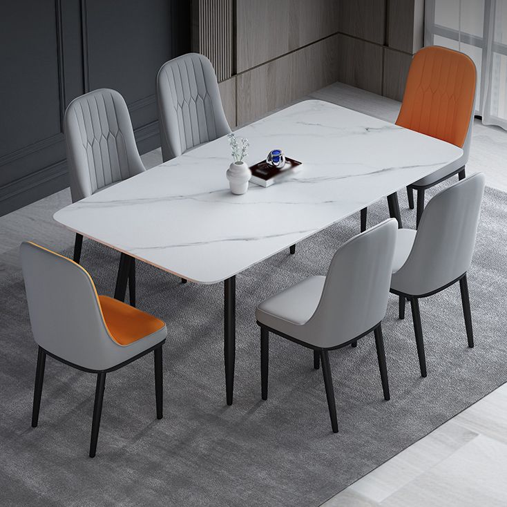 Simplicity Style Home Sintered Stone Dining Table 4 Legs Carbon Steel Base Rectangle Table Clearhalo ' dining_table' 'Dining Tables & Seating' 'Dining Tables' 'furn' 'furn_dining_table' 'Furniture' 'furniture_dining_table' 'Kitchen & Dining Furniture' 'kitchen&dining_furn' 'kitchen' 'kitchen_dining_table' 1200x1200_c10e42bc-b300-49a1-afcf-5bb7330ea960