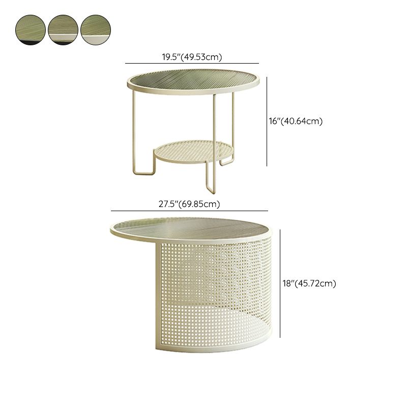Round GlassCoffee Table Tropical No Distressing Coffee Table Set with Shelf Clearhalo 'Coffee & Accent Tables' 'Coffee Tables' 'coffee_tables' 'furn' 'furn_coffee_tables' 'Furniture' 'Living Room Furniture' 1200x1200_c10e6514-f6e1-4e13-b7f8-43db051df865