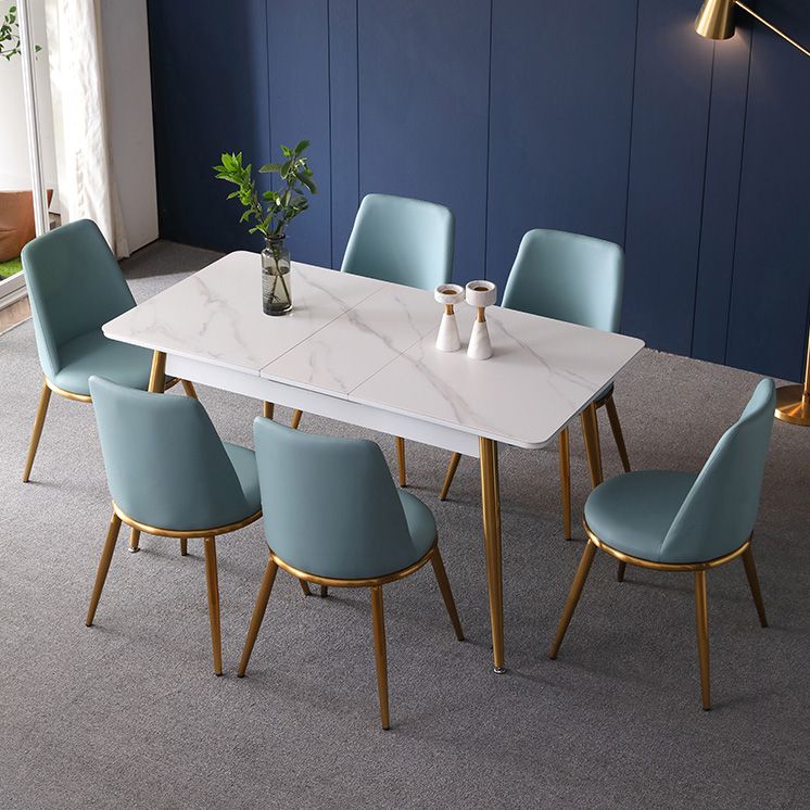 Rectangle Traditional Luxury Dining Table White Sintered Stone Table with 4 Gold Legs Clearhalo ' dining_table' 'Dining Tables & Seating' 'Dining Tables' 'furn' 'furn_dining_table' 'Furniture' 'furniture_dining_table' 'Kitchen & Dining Furniture' 'kitchen&dining_furn' 'kitchen' 'kitchen_dining_table' 1200x1200_c10f113f-4180-4dd4-b074-905eb35712d8