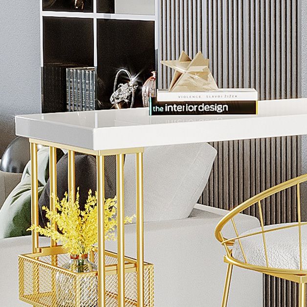White Top Bar Table with Storage Base Glam Pub Table with Gold Metal Frame Clearhalo 'Bar Furniture' 'Bar Tables' 'bar_tables' 'furn' 'furn_bar_tables' 'Furniture' 'Kitchen & Dining Furniture' 1200x1200_c115af00-af93-44f1-9b3e-79fbb1458ed7