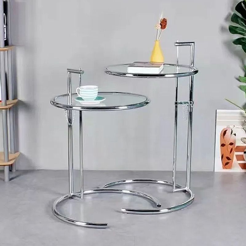 Lift-top Coffee Table Glass with Round Top and Stainless Steel Base Clearhalo 'Coffee & Accent Tables' 'Coffee Tables' 'coffee_tables' 'furn' 'furn_coffee_tables' 'Furniture' 'Living Room Furniture' 1200x1200_c11660a2-244c-432c-8576-2e4082315141