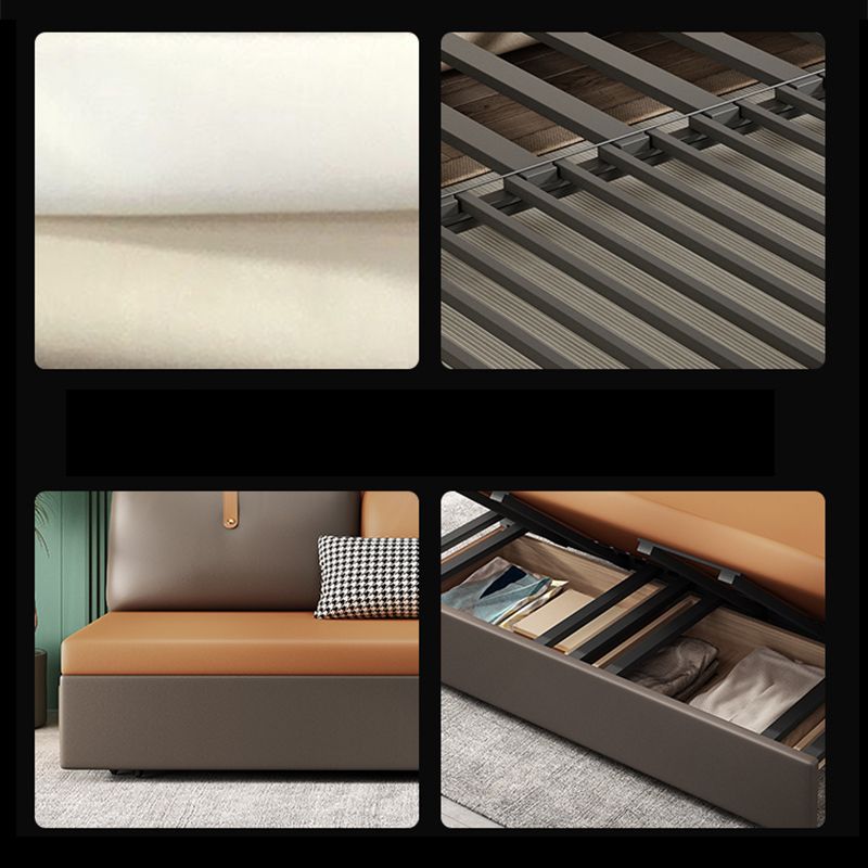 Contemporary Armless Bonded Leather Sofa Bed in Brown with Storage