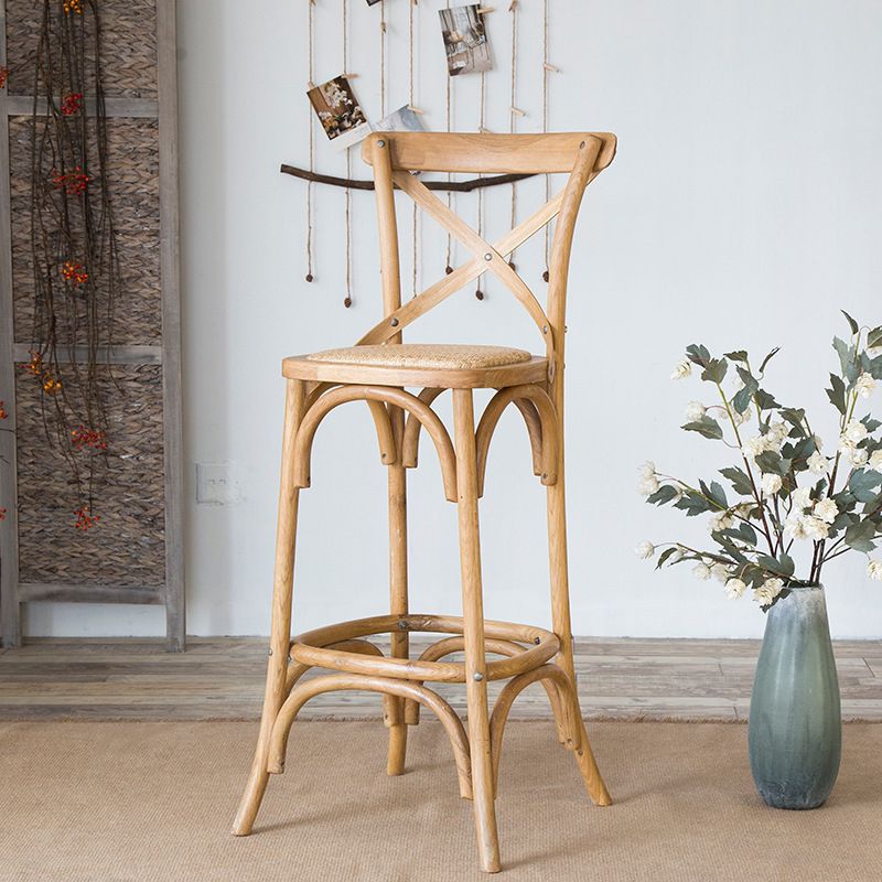 Oak Solid Wood and Rattan Bar Stool Modern Armless Indoor Bar Stool Clearhalo 'Bar Furniture' 'Bar Stools' 'bar_stools' 'furn' 'furn_bar_stools' 'Furniture' 'Kitchen & Dining Furniture' 1200x1200_c11b651b-c46f-4953-9a0f-56bbbdeaf5ce