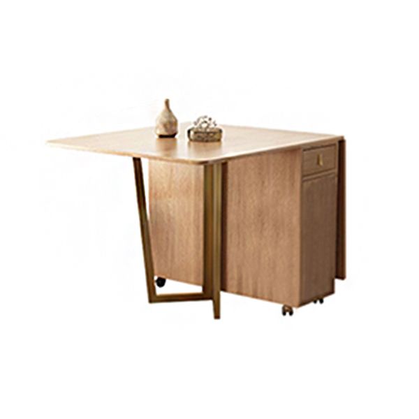 Mesa de comedor rectangular de madera natural, mesa plegable con base de almacenamiento