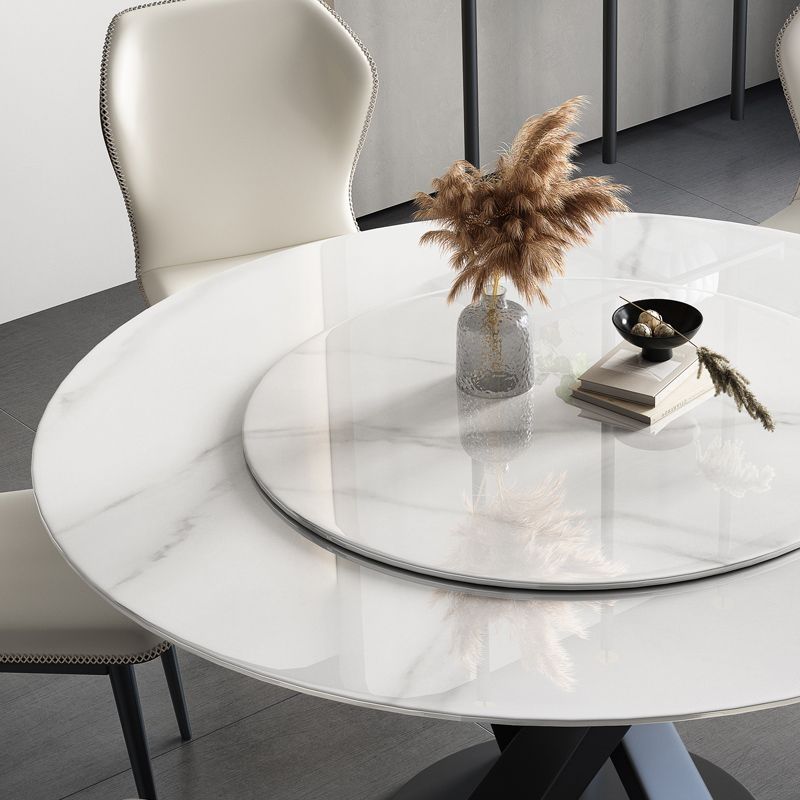 円形の台座テーブルシンプルなスタイルストーンダイニングサイトテーブルターンテーブル付き