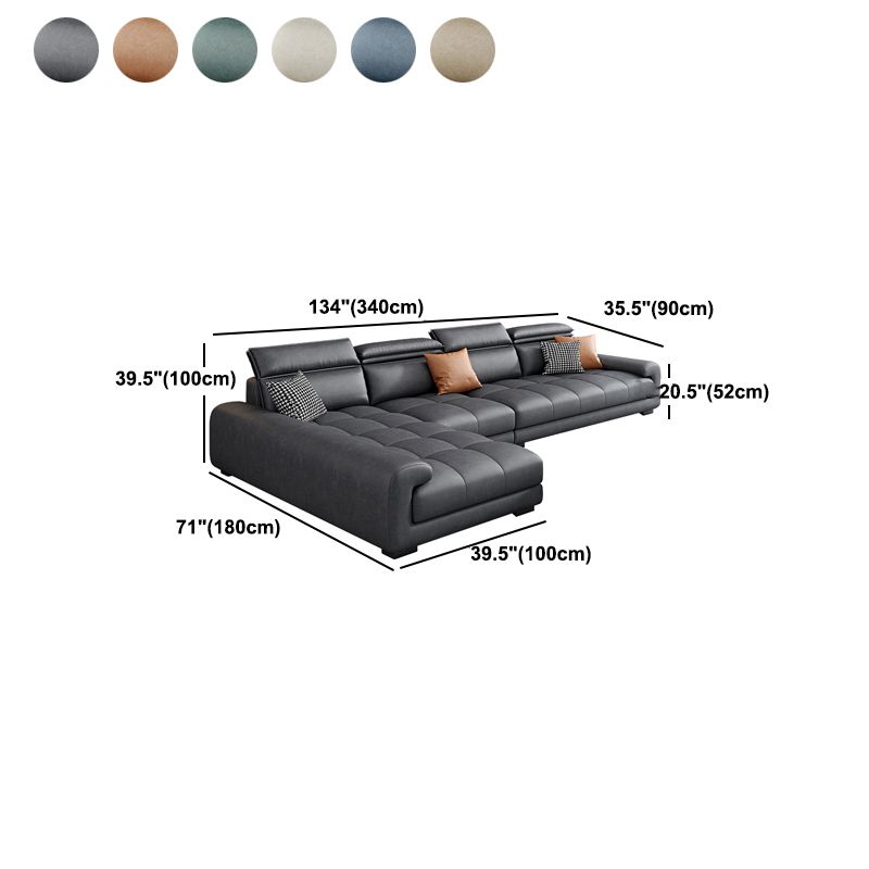 Modern Square Arm Sectional SofaFaux Leather L-Shape Sofa for Living Room
