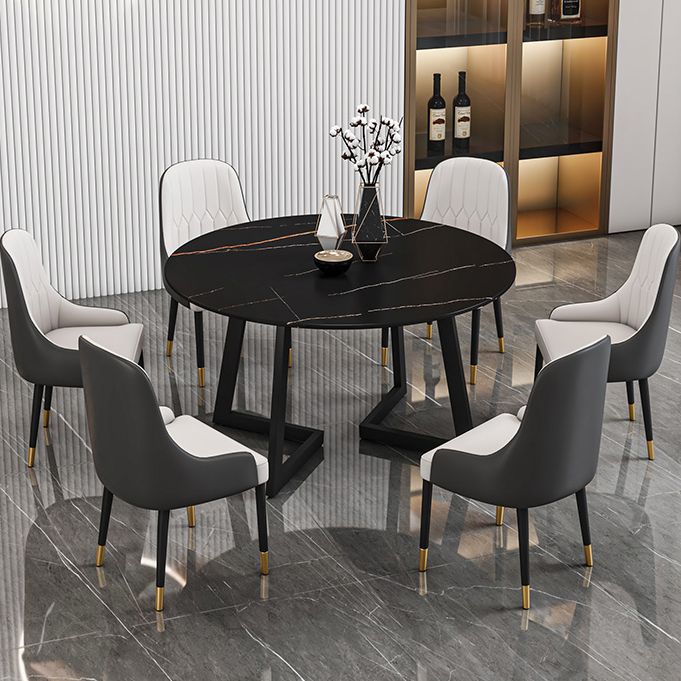 Glam Round Sintered Stone Dining Table Standard Kitchen Dining Table with Double Pedestal Base Clearhalo ' dining_table' 'Dining Tables & Seating' 'Dining Tables' 'furn' 'furn_dining_table' 'Furniture' 'furniture_dining_table' 'Kitchen & Dining Furniture' 'kitchen&dining_furn' 'kitchen' 'kitchen_dining_table' 1200x1200_c129a462-67a2-41bf-b325-e3b0e89a5207