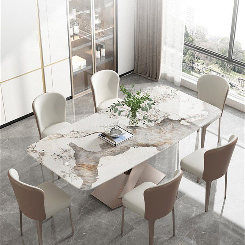 Set da pranzo moderno in metallo Set tavolo da pranzo rettangolare da 1/2/5/7 pezzi