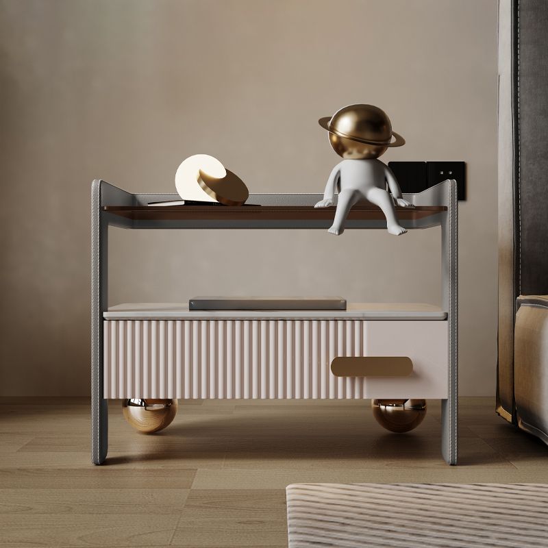 Moderra de almacenamiento de madera y vidrio Mesa nocturna 1 Cajón de cajones Nightsand