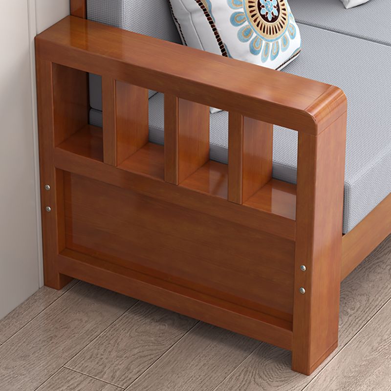 Moderne boerderijbank in massief hout met vierkante armen voor woonkamer