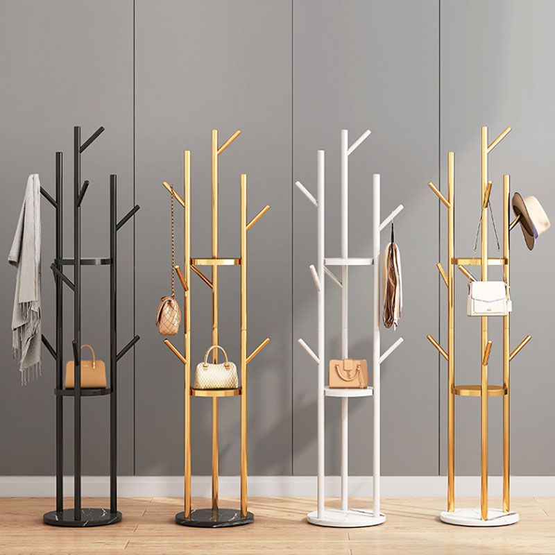 Metal Entry Hall Tree Marble Base Coat Rock with 2 Shelves , 66.92" H Clearhalo 'Entry & Mudroom Furniture' 'furn' 'furn_hall_tree_coat_racks' 'Furniture' 'Hall Trees & Coat Racks' 'hall_tree_coat_racks' 1200x1200_c12c90ae-401a-4068-9e11-d043a8f89698