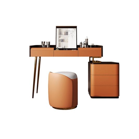 Glam Make-up Vanity Flip-Top Leather 5-Drawers Mirror Vanity Set Clearhalo 'Bedroom Furniture' 'furn' 'furn_makeup_vanities' 'Furniture' 'Makeup Vanities' 'makeup_vanities' 1200x1200_c13014fb-789d-4be6-ae9f-77bd91edb3d7